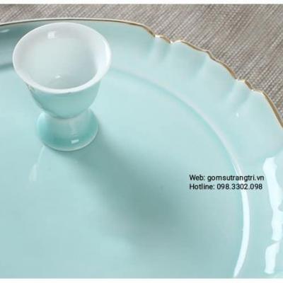 BỘ ẤM CHÉN MEN NGỌC VIỀN VÀNG